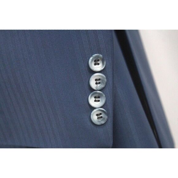 mens blue Vintage 70s 2pc vest blazer jacket sport suit coat polyester knit 38 R - Picture 3 of 8